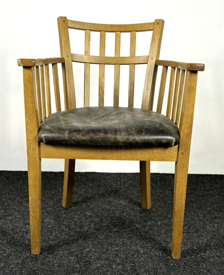 Armlehnstuhl Holz Leder Esszimmer Büro Vintage Art Deco