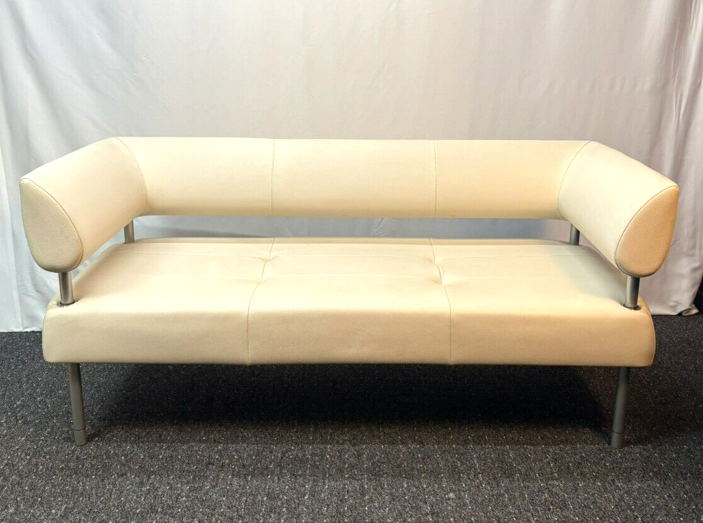 ORIG. Sitland Ledercouch Italien Design Sergio Bellin Cremeweiß Vintage Bauhaus