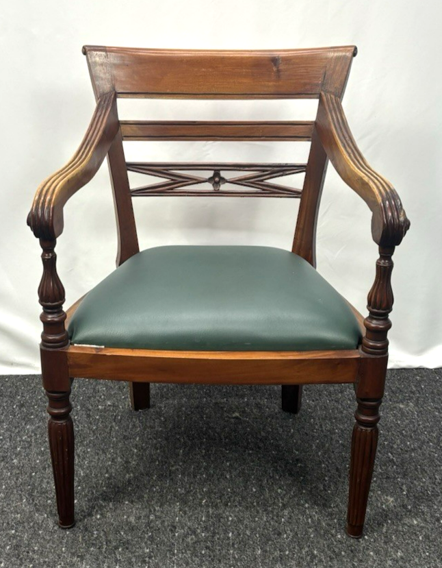 Klassischer Holzstuhl mit Armlehnen – Vintage/Antik-Stil Art Deco Büro Leder