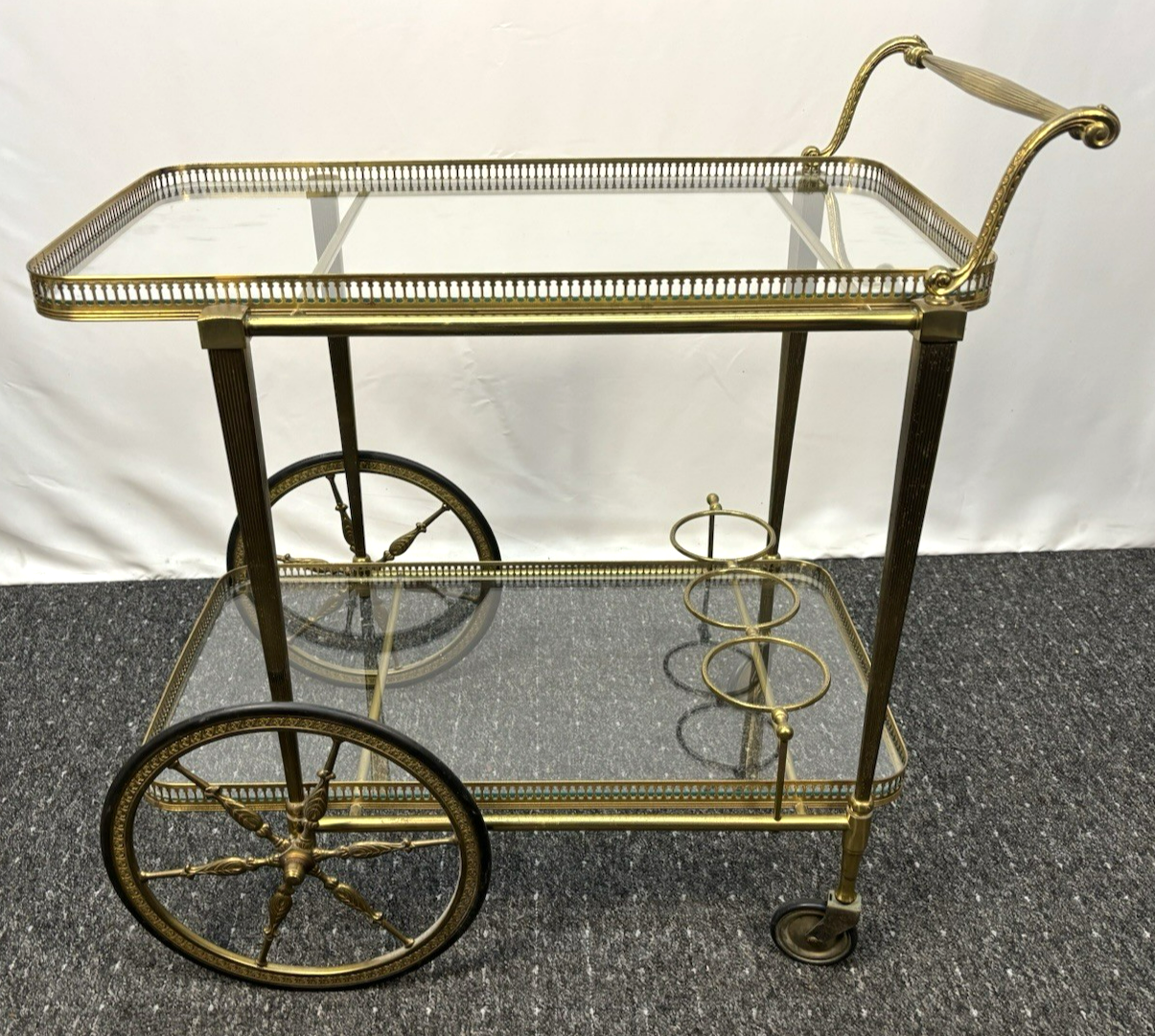 Teewagen Servierwagen Barwagen Messing auf Rollen Art Deco Bauhaus Vintage