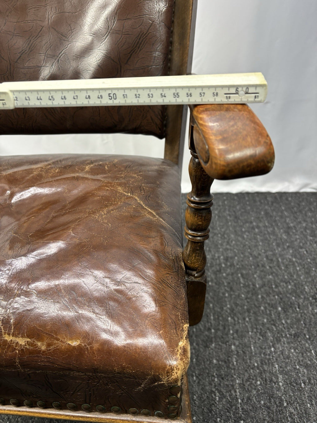 Thronstuhl Armlehnstuhl Antik Art Deco Massivholz Leder Hochlehner