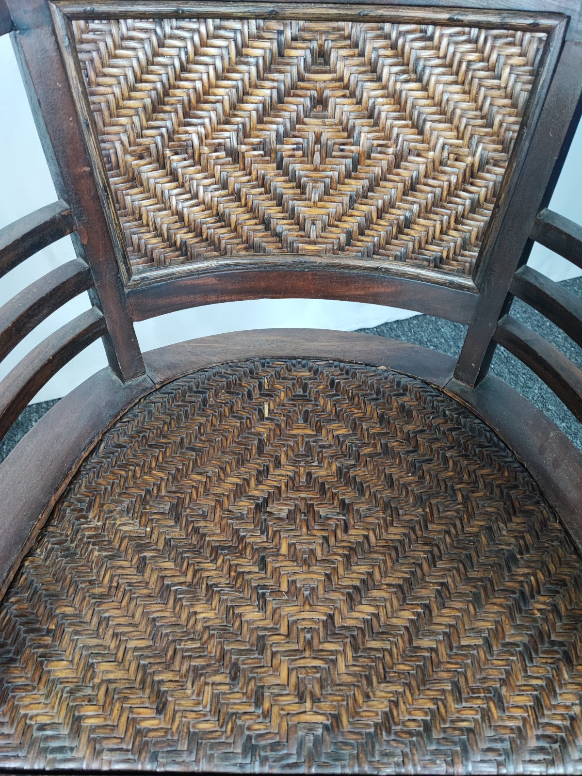 Kolonialstil Armlehnstuhl Massivholz Rattan Sessel Korbstuhl Wohnzimmer Braun