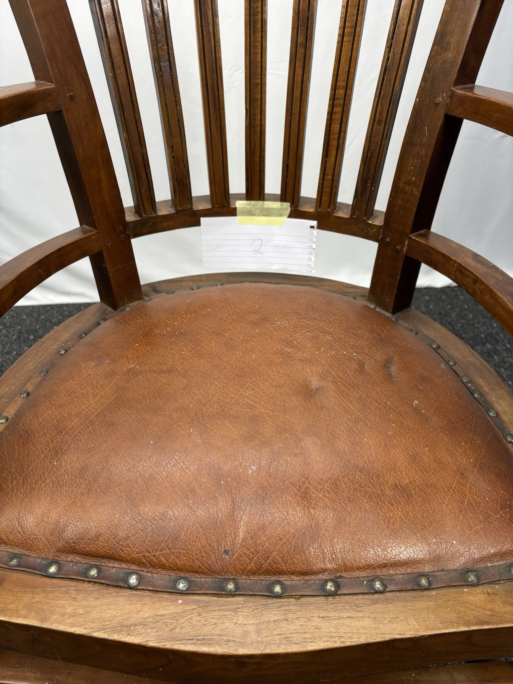 Massivholz Armlehnstuhl Kolonialstil Lederpolster Art Deco Vintage Jugendstil