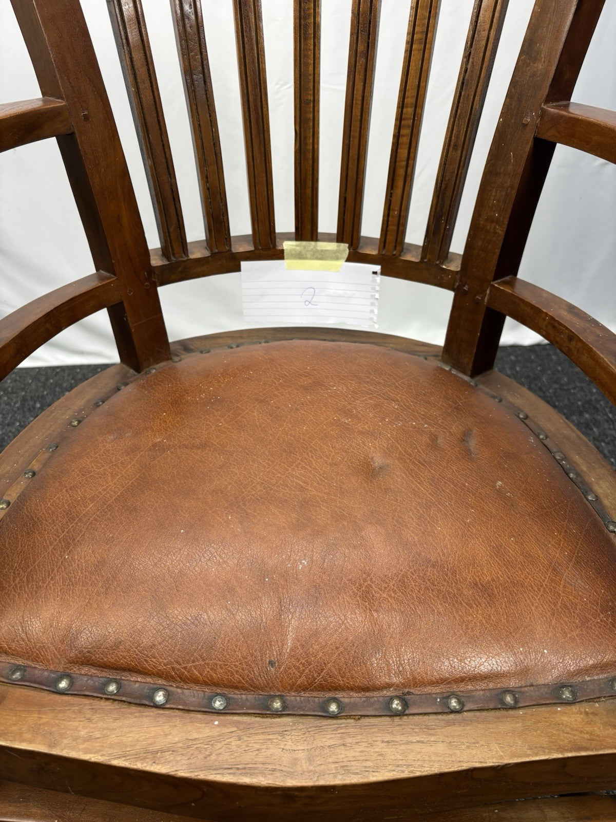 Massivholz Armlehnstuhl Kolonialstil Lederpolster Art Deco Vintage Jugendstil