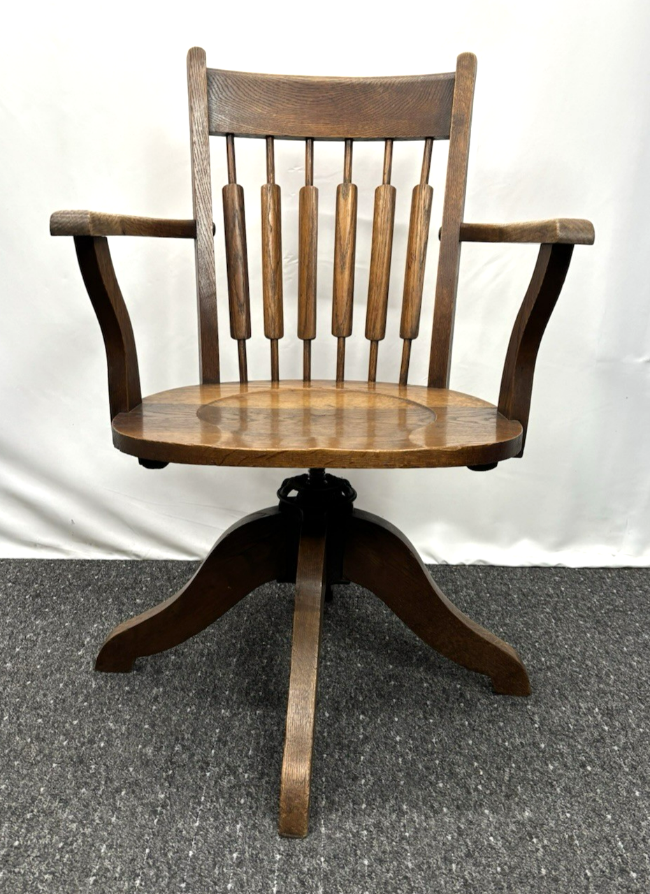 Antiker Direktionsstuhl Art Déco Massivholz Armlehnen Bürostuhl 1930er Drehbar