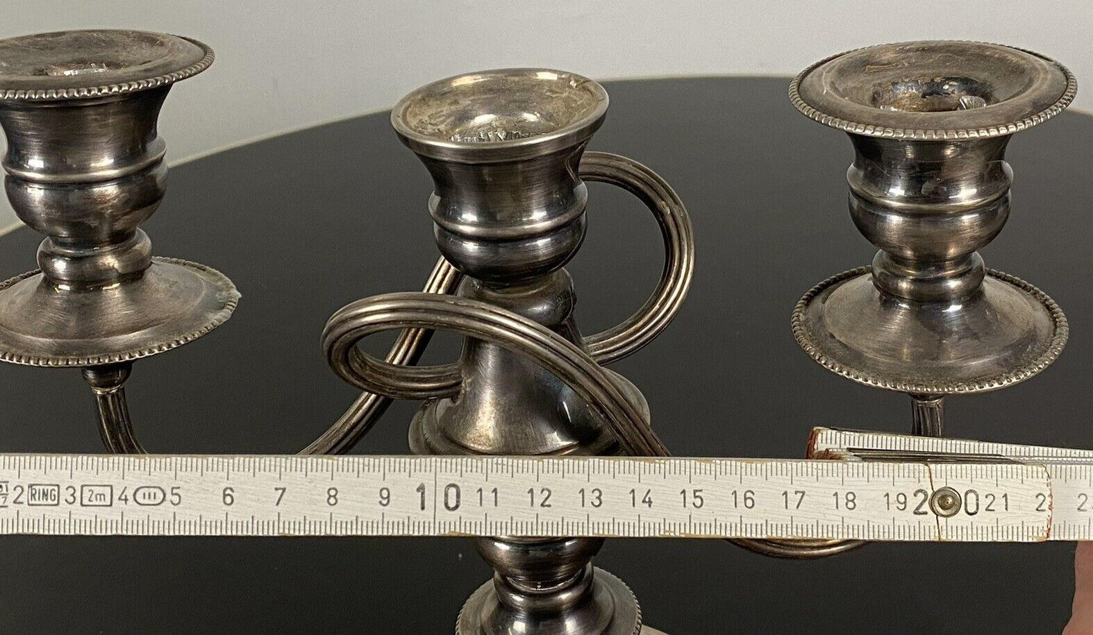 Kerzenständer Dreiflammig verchromt Kupfer Bauhaus 