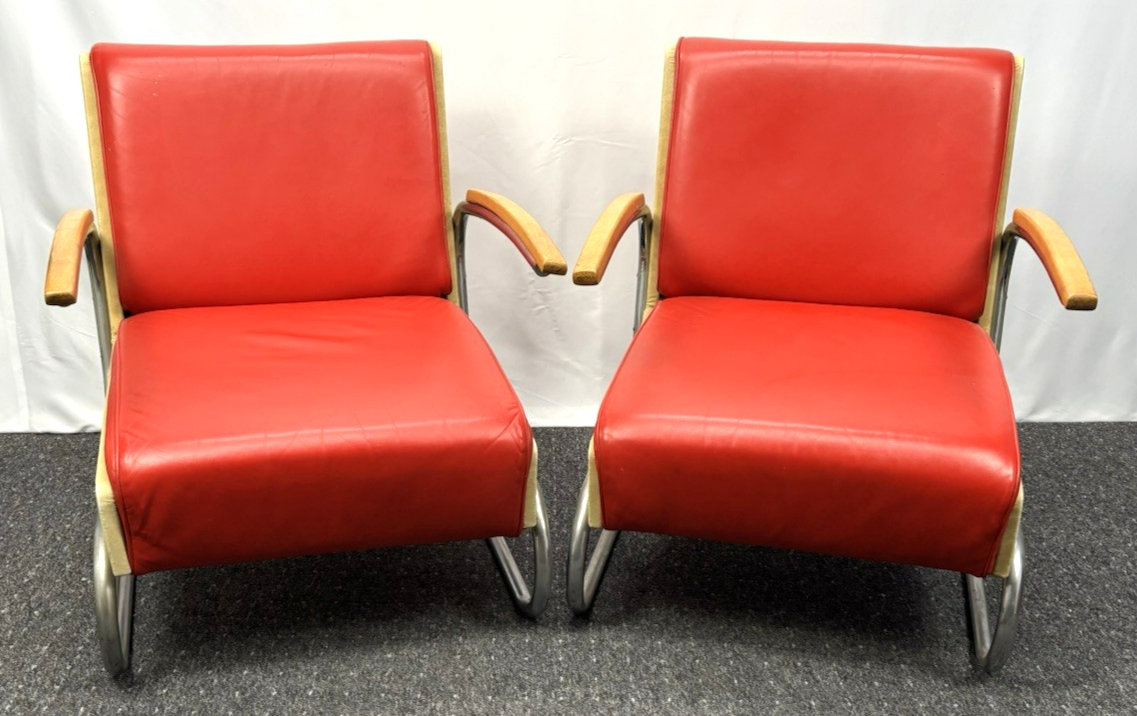 1 v. 2 Bauhaus Freischwinger Stahlrohr Sessel K411 Thonet / Walter Knoll 1930 er