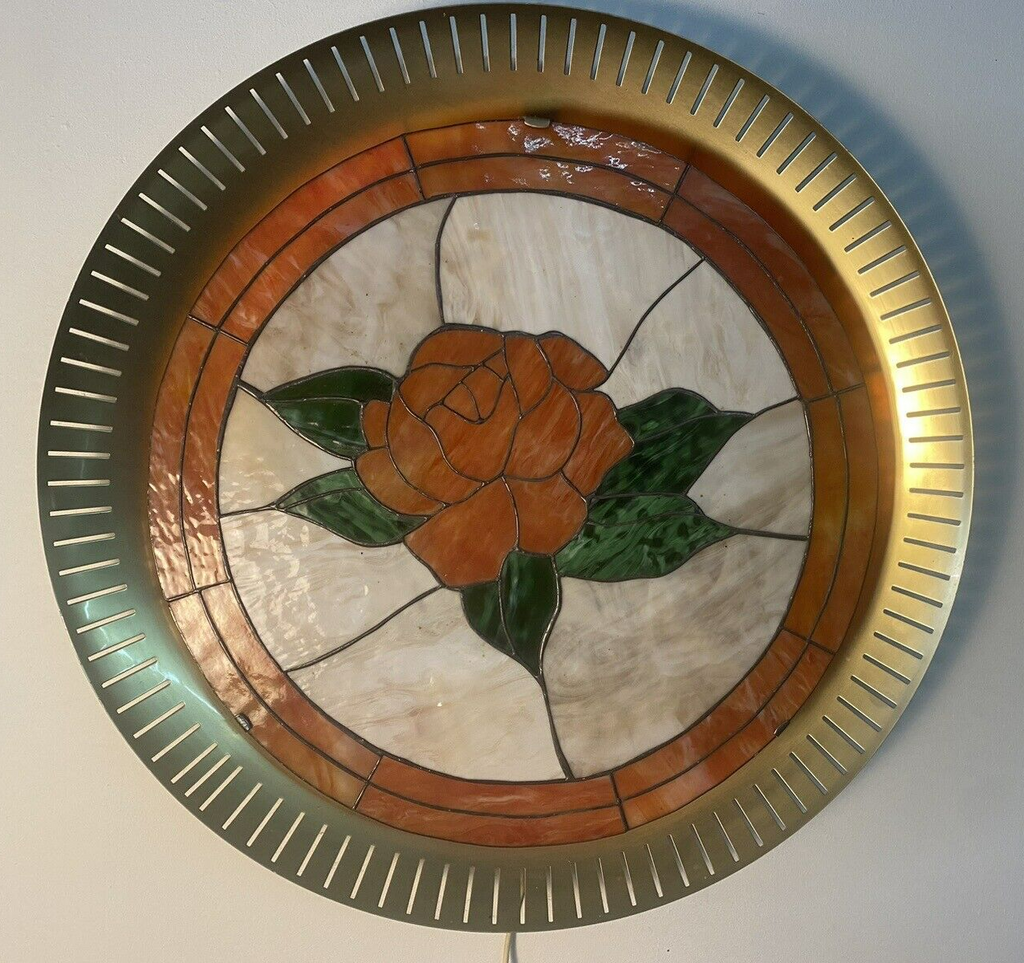 Wandleuchte Glasmalerei Messing  Lampe groß Vintage 85 cm Durchmesser