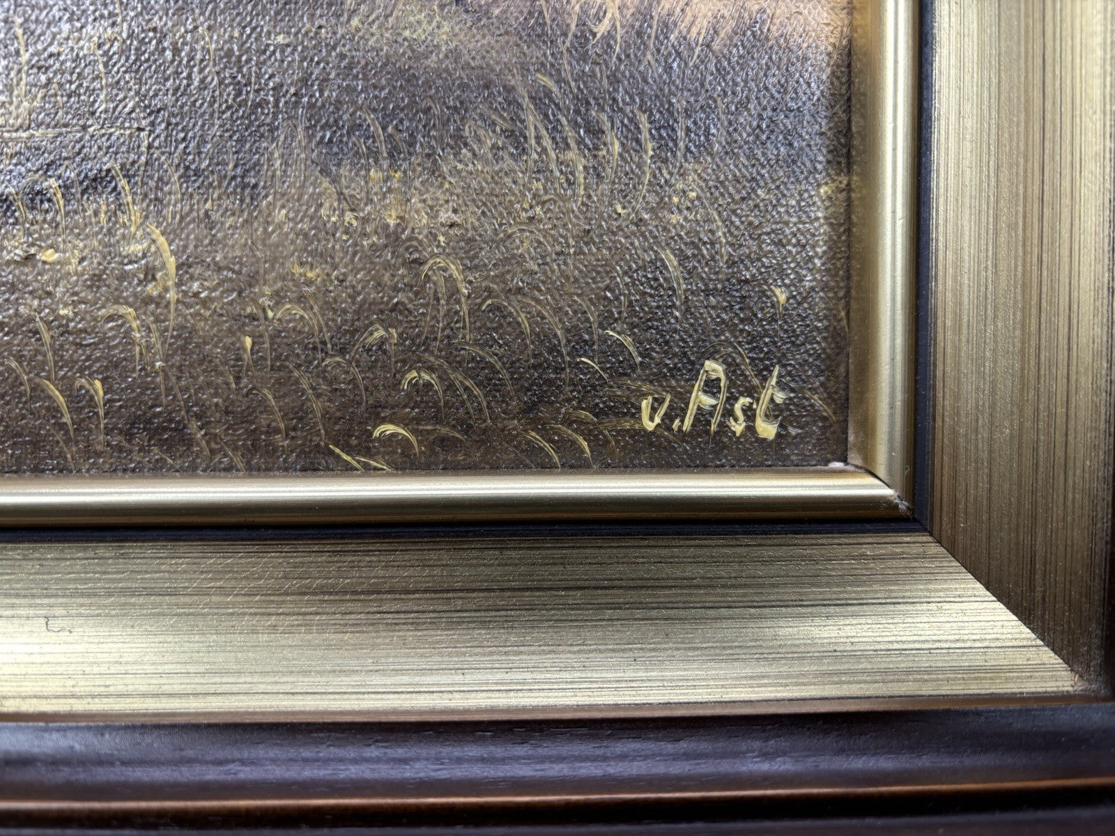 Ölgemälde gerahmt, signiert, Landschaft, Niederländisch, Cottage, Kanal, Vintage