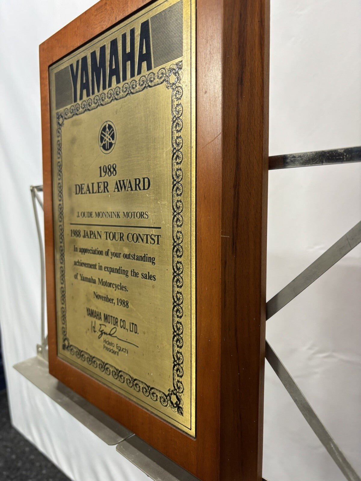 Yamaha Urkunde 1988 Dealer Adward Massiv Holz Vintage 35x25cm