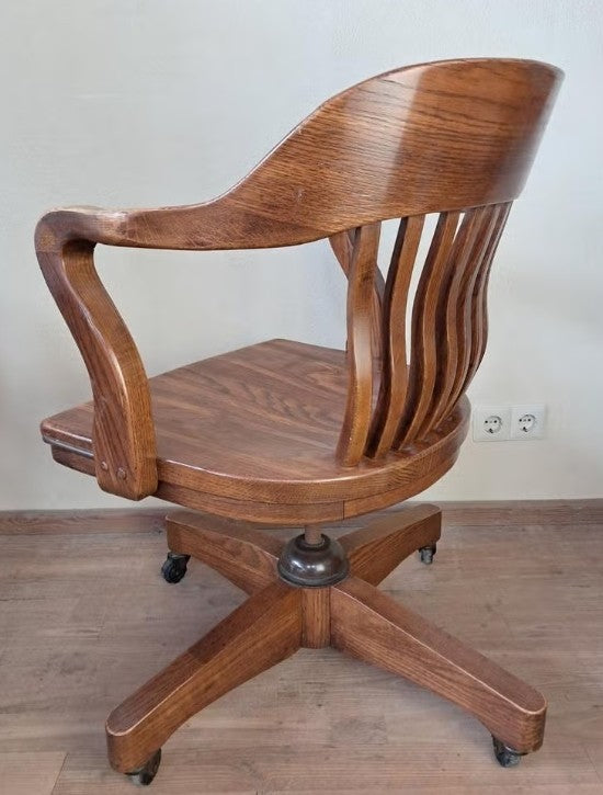 Banker Chair Eiche Massivholz Drehstuhl USA Wippmechanik Vintage Jasper Stuhl