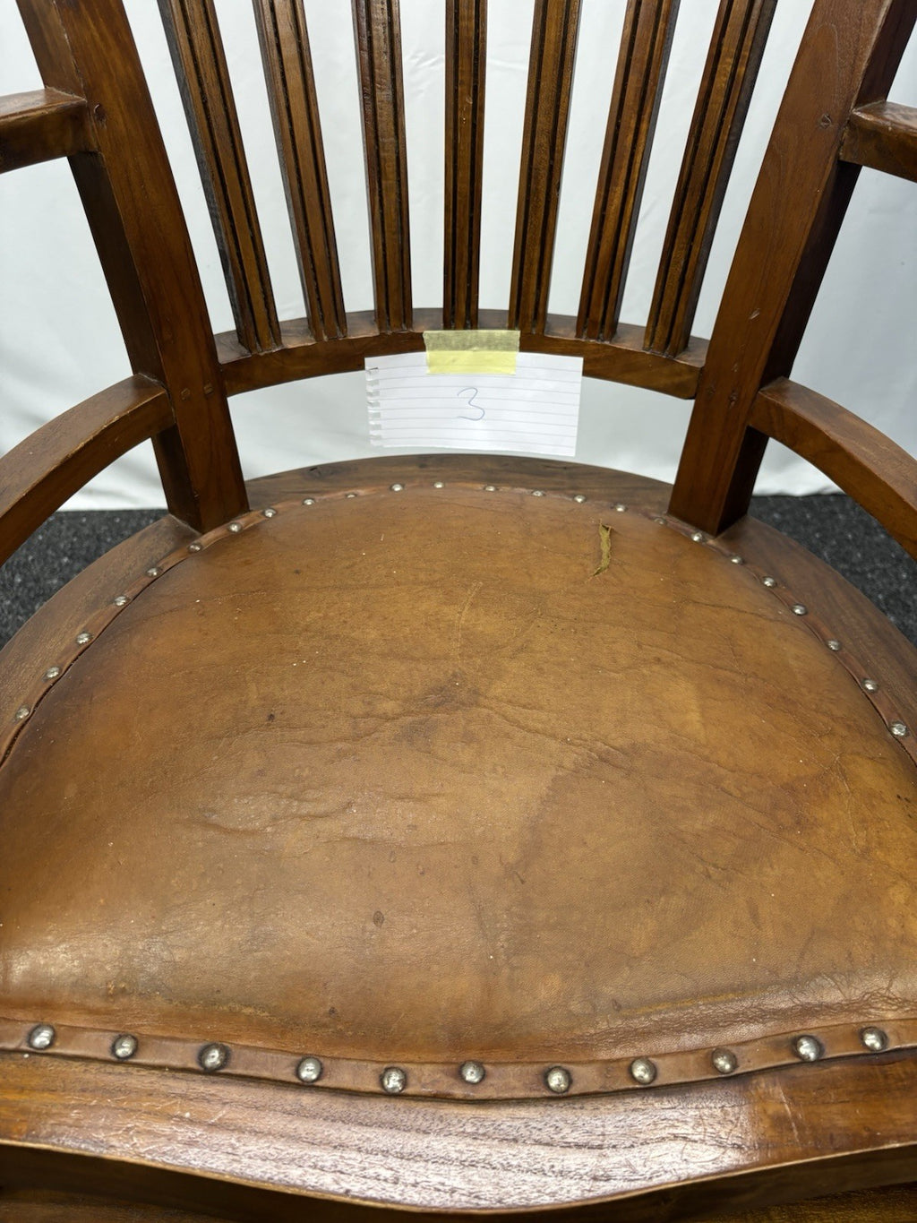 Massivholz Armlehnstuhl Kolonialstil Lederpolster Art Deco Vintage Jugendstil