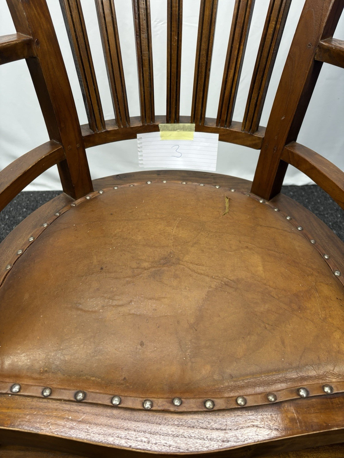 Massivholz Armlehnstuhl Kolonialstil Lederpolster Art Deco Vintage Jugendstil