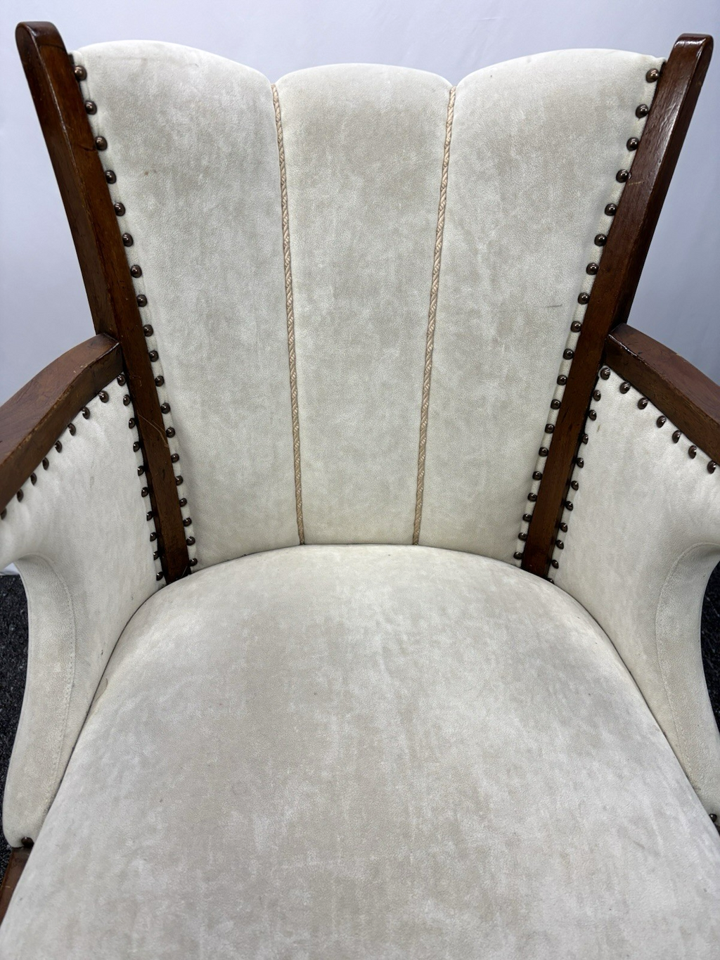 Art Deco Armlehnstuhl  Esszimmer Büro Vintage Stuhl Polster Holz beige