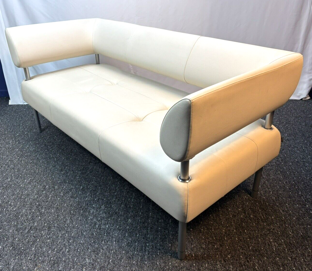 ORIG. Sitland Ledercouch Italien Design Sergio Bellin Cremeweiß Vintage Bauhaus
