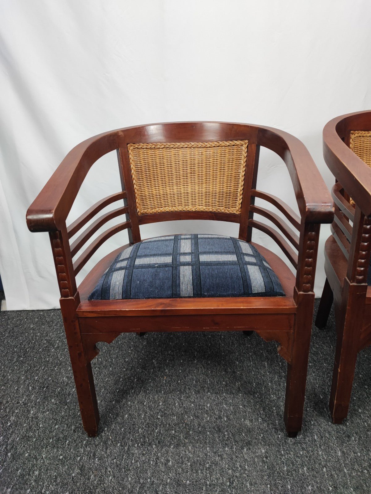 Kolonialstil Armlehnstuhl Massivholz Rattan Sessel Korbstuhl Polstersitz Vintage - Wesel Antik Kunst Vintage