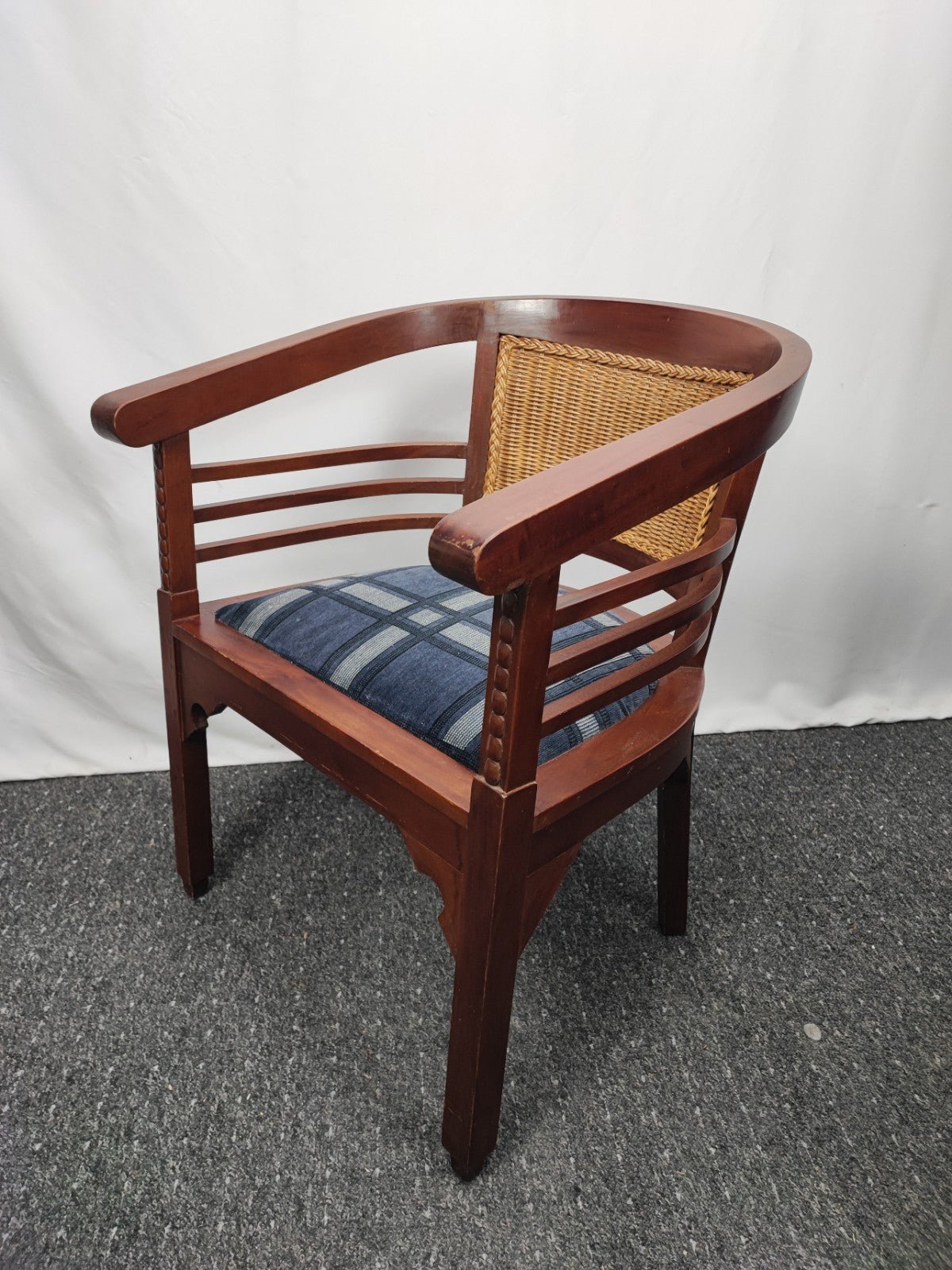 Kolonialstil Armlehnstuhl Massivholz Rattan Sessel Korbstuhl Polstersitz Vintage - Wesel Antik Kunst Vintage