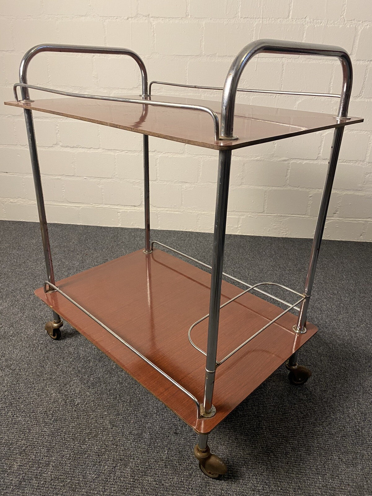 Vintage Teewagen Servierwagen Art Deco, Chrom, Küchenwagen Cocktail  Mid Century