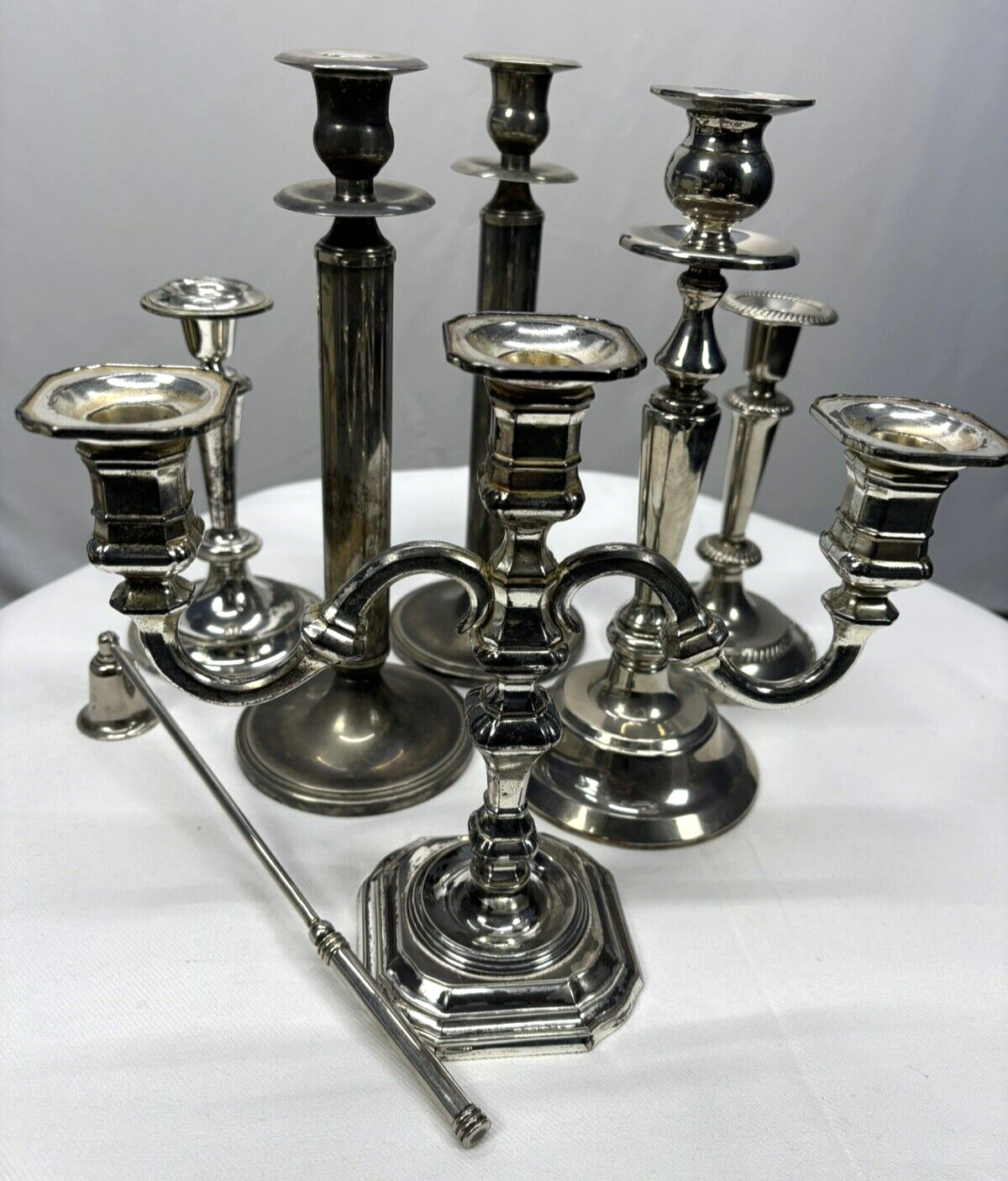 Kerzenständer Sortiment 7-teilig Silberfarben Art Deco Bauhaus Vintage