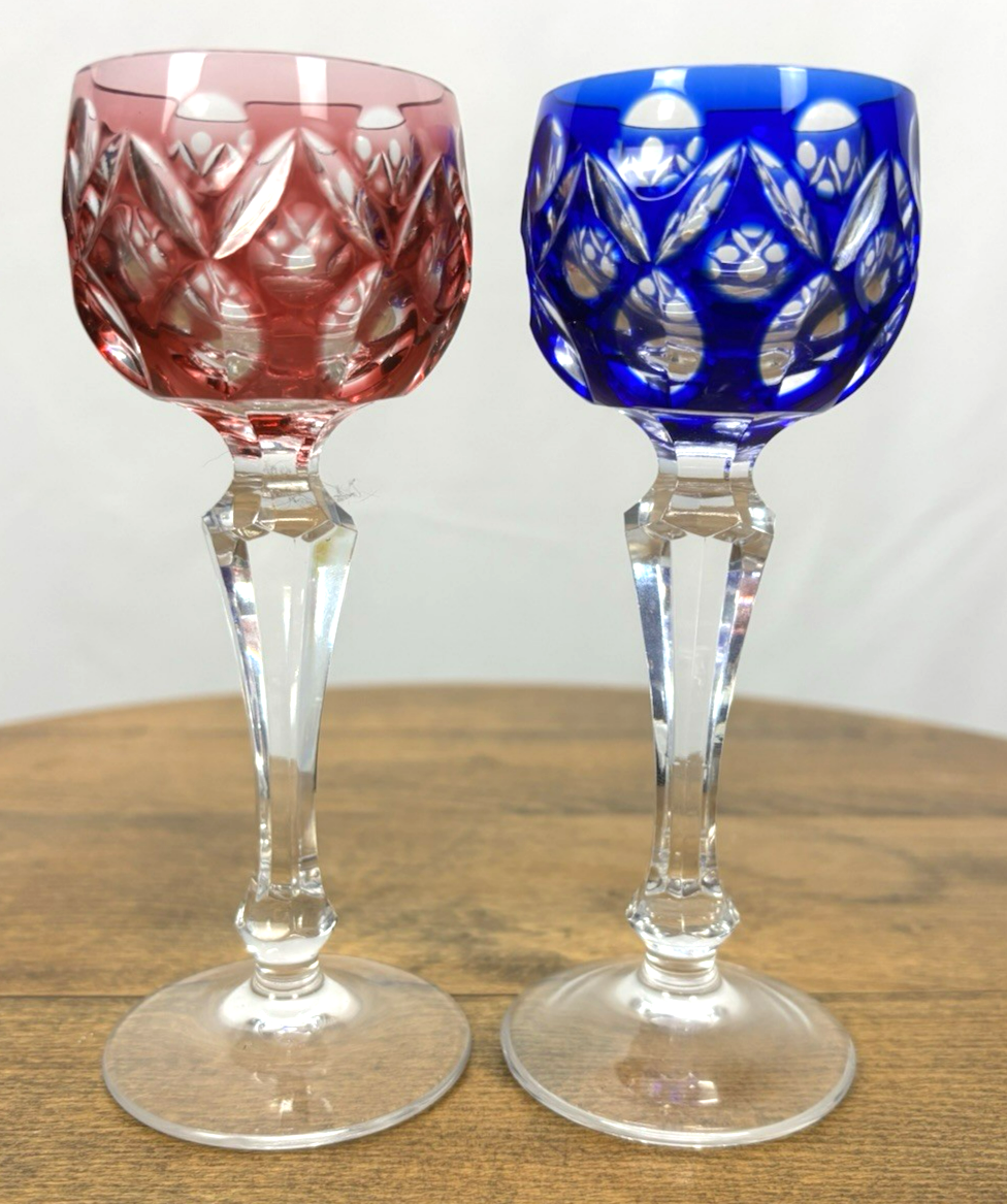2x Römer Kristallglas Baccarat Likör Schnaps Vintage rot blau