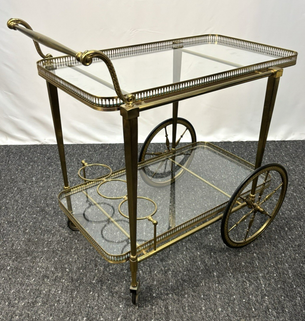 Teewagen Servierwagen Barwagen Messing auf Rollen Art Deco Bauhaus Vintage