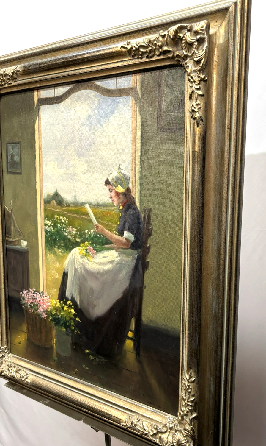 Gemälde Fritz Möritz,  Holländerin am Fenster gerahmt signiert ca. 53 x 85 cm