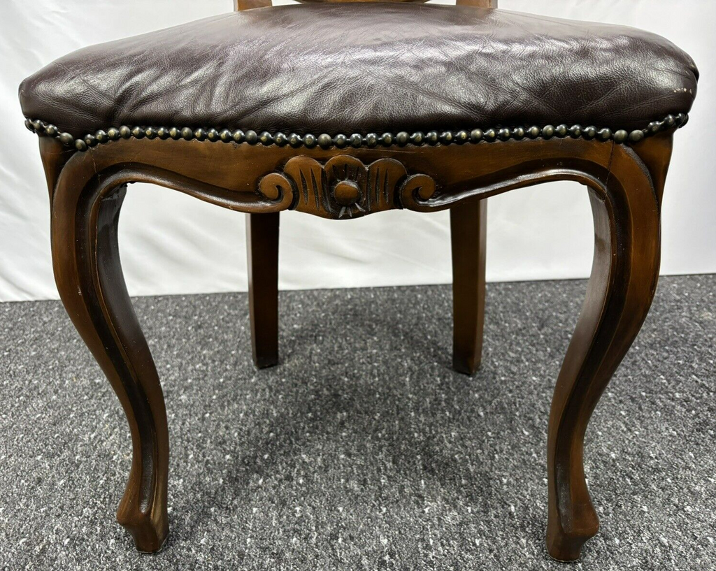 Stuhl Set 4tlg, Barock, Art Deco, Leder, Holzschnitzarbeiten, Esszimmer, Antik