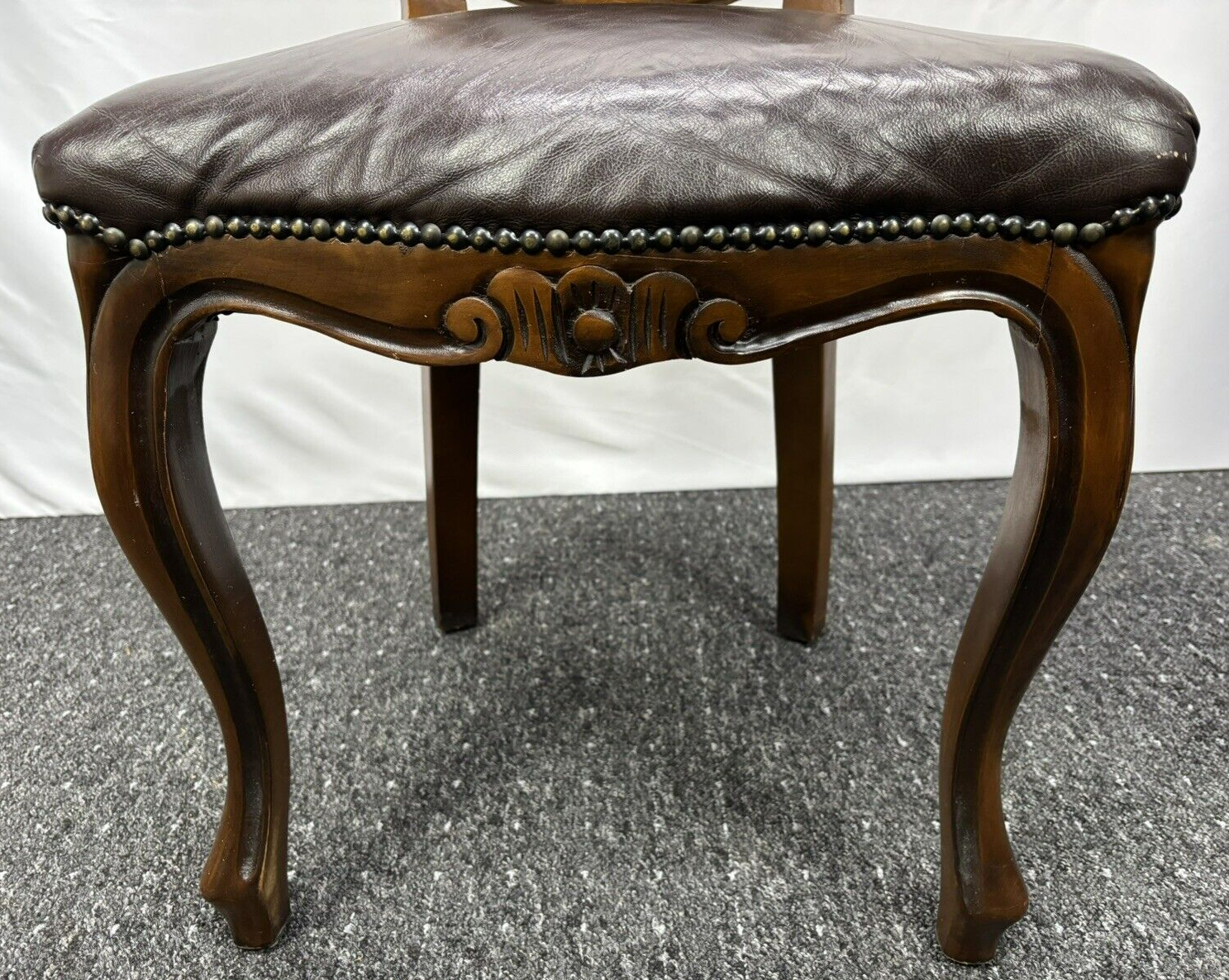 Stuhl Set 4tlg, Barock, Art Deco, Leder, Holzschnitzarbeiten, Esszimmer, Antik