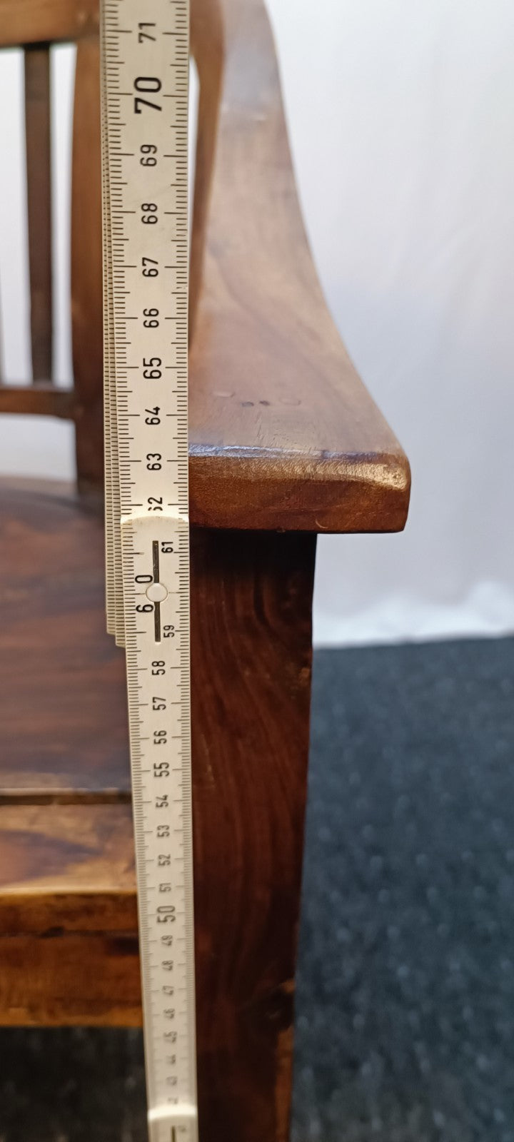 1 von 2 Teakholz Stuhl Kolonialstil Massiv Armlehne Vintage Esszimmer Sessel