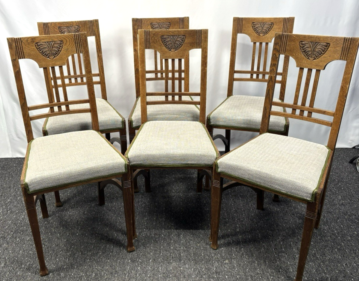 1 von 6 Holz Küchenstuhl Esszimmer Schnitzarbeiten Art Deco Vintage