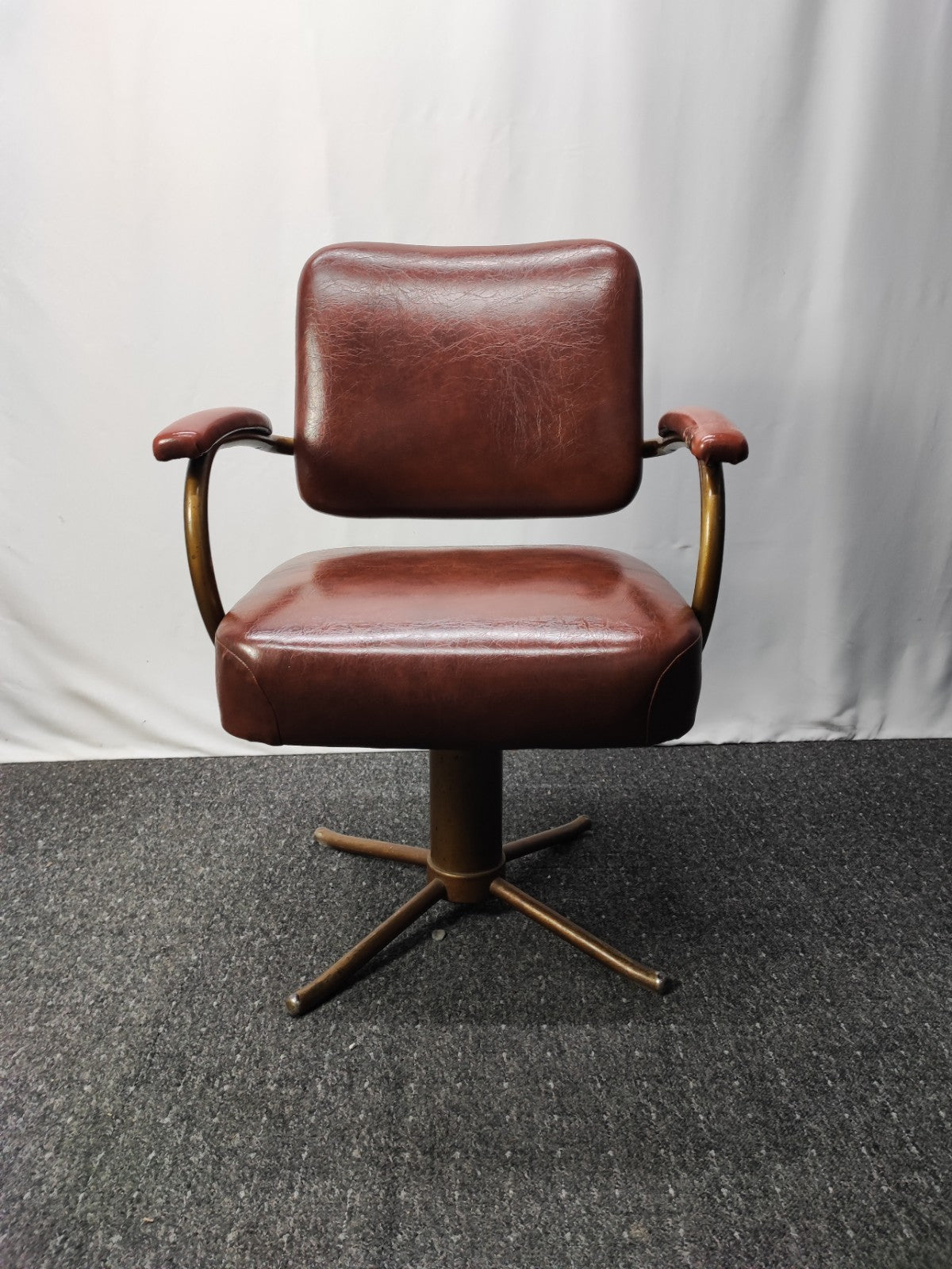 Vintage USA Bürostuhl 60er Drehstuhl Messing Leder Mid-Century Office Retro