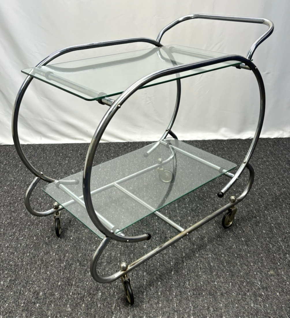Teewagen, Servierwagen, Barwagen Stahlrohrmöbel Glas Bauhaus Art Deco Antik