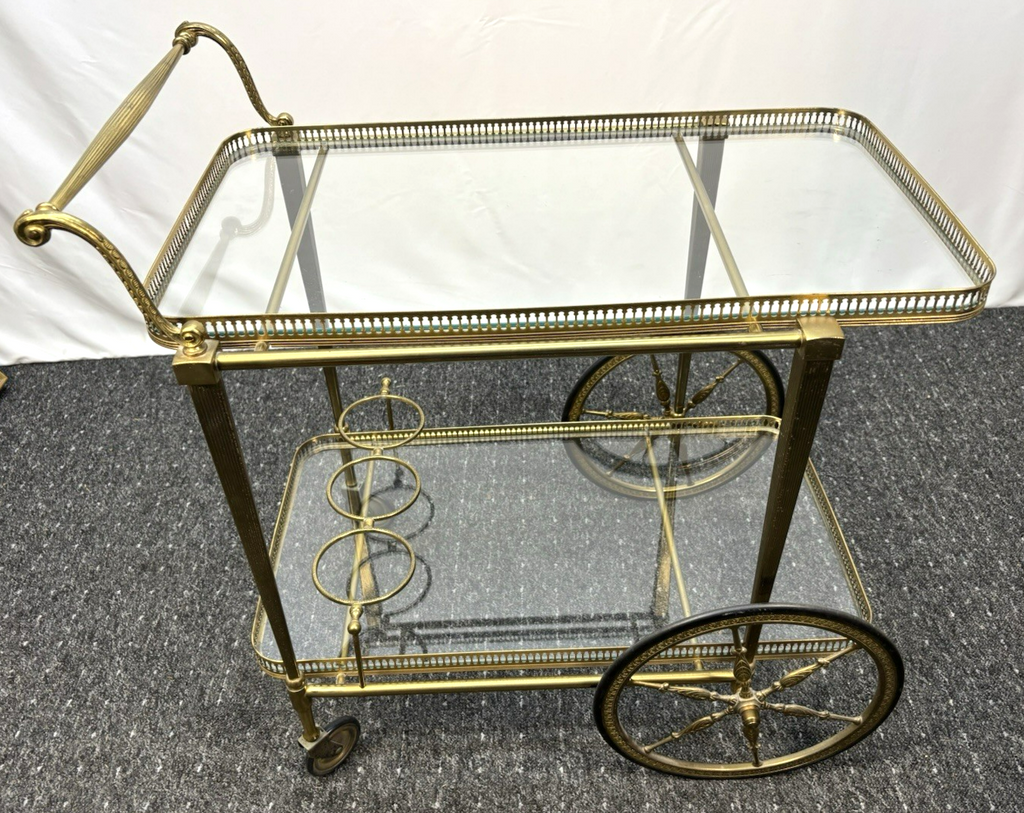 Teewagen Servierwagen Barwagen Messing auf Rollen Art Deco Bauhaus Vintage