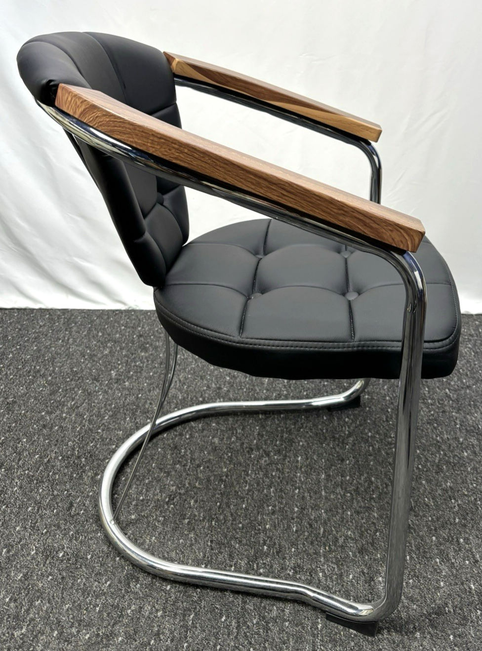 1 von 6 Stuhl Gropius Vintage Kunstleder silber schwarz Büro Esstisch Bauhaus