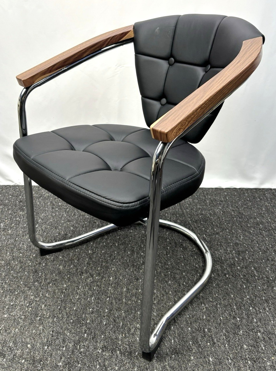 1 von 6 Stuhl Gropius Vintage Kunstleder silber schwarz Büro Esstisch Bauhaus