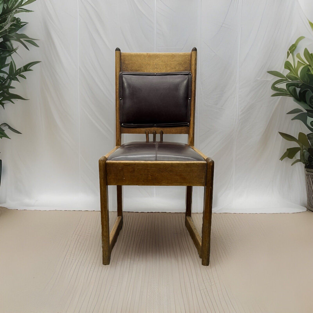 Massiv Holzstuhl Leder Art Deco Vintage Büro Esszimmer Massivholz Eiche