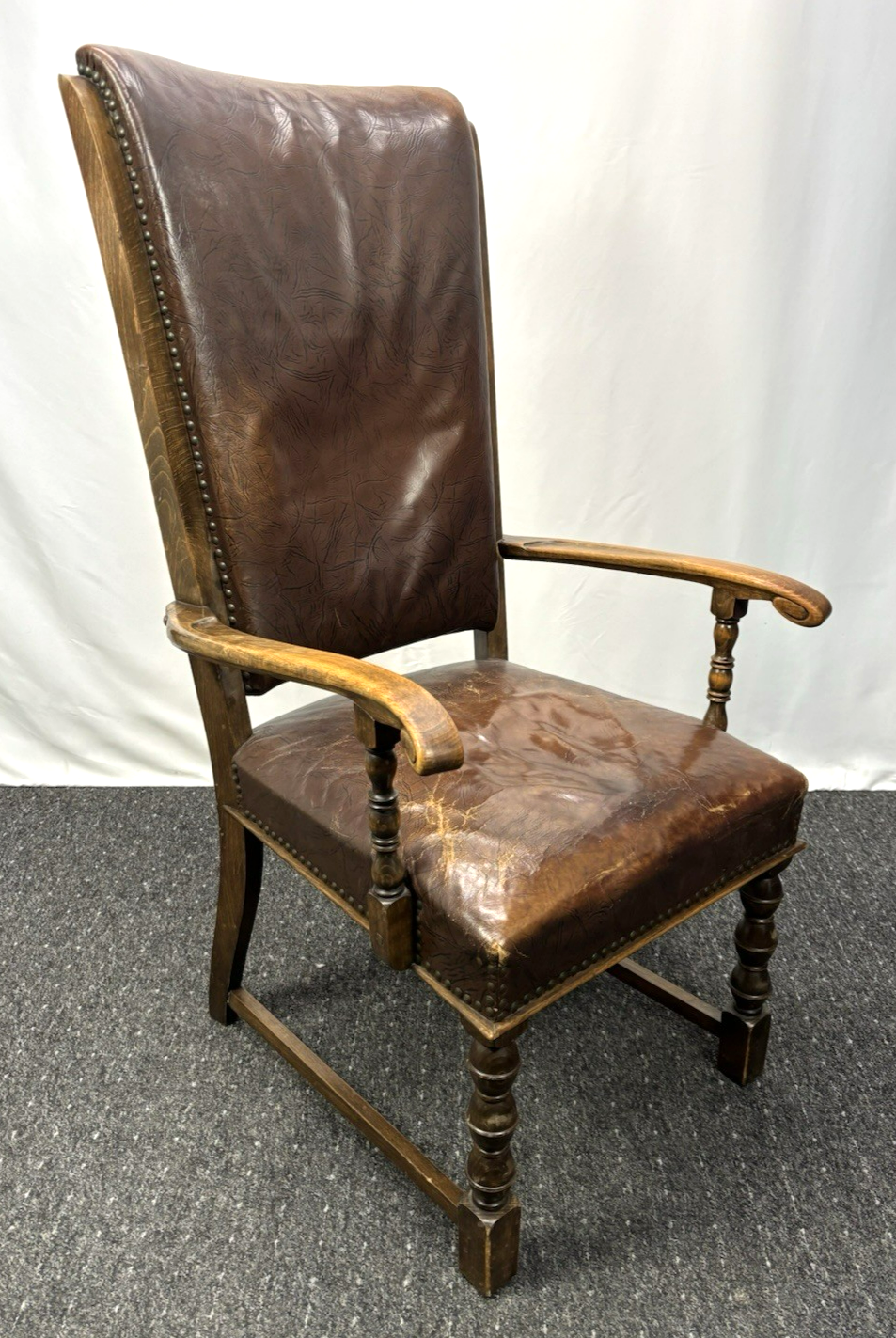 Thronstuhl Armlehnstuhl Antik Art Deco Massivholz Leder Hochlehner