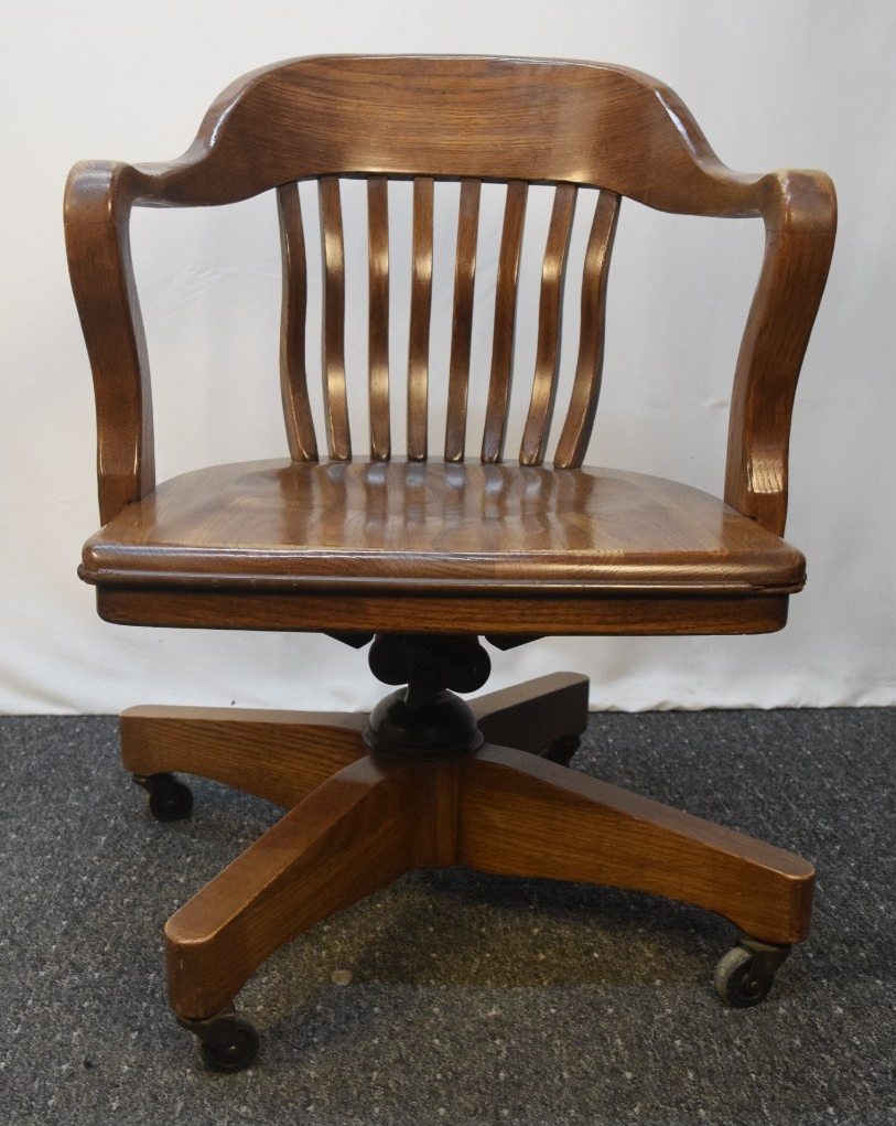 Banker Chair Eiche Massivholz Drehstuhl USA Wippmechanik Vintage Jasper Stuhl