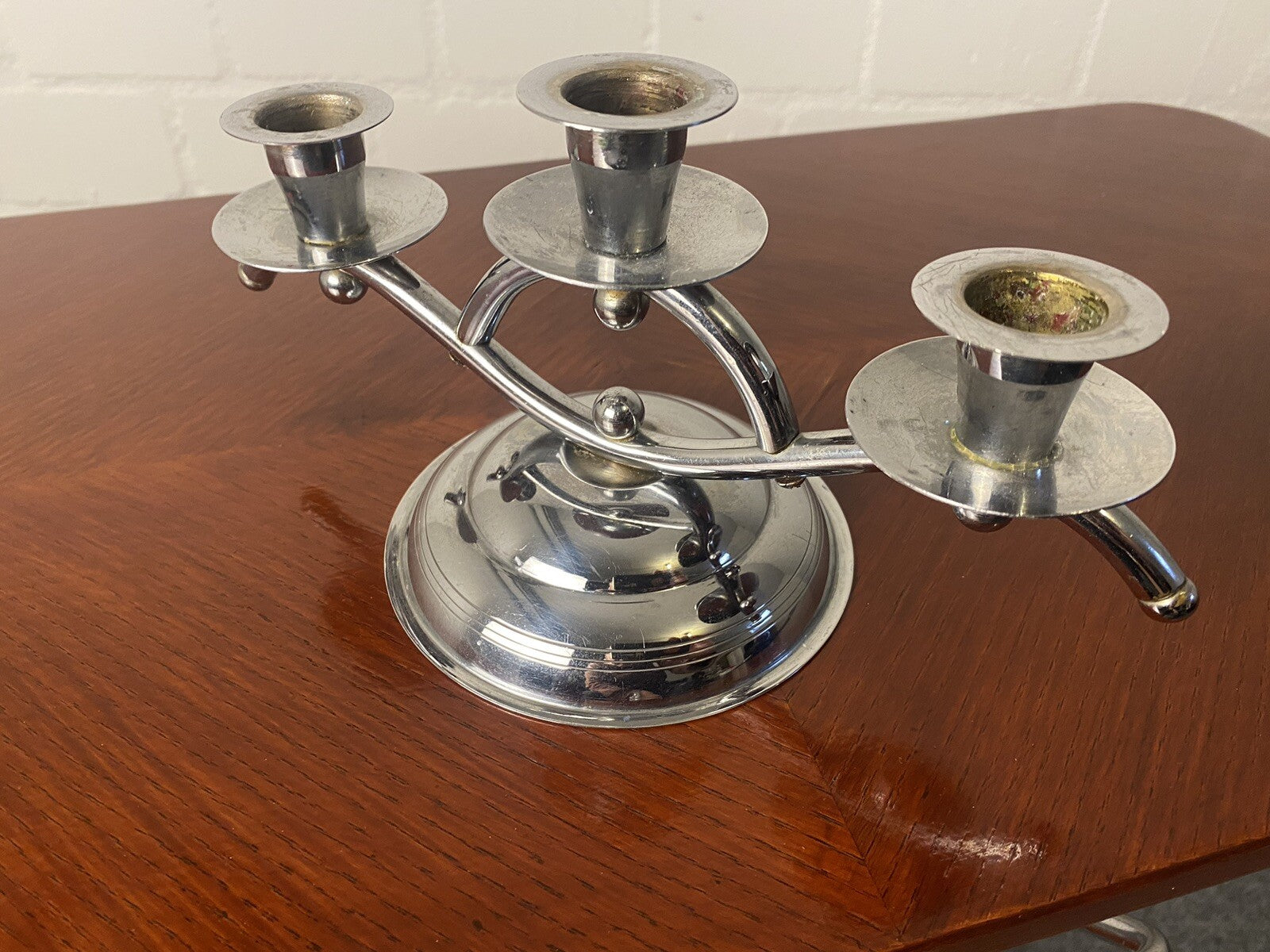 Kerzenständer, dreiflammig, Chrom, Art Deco