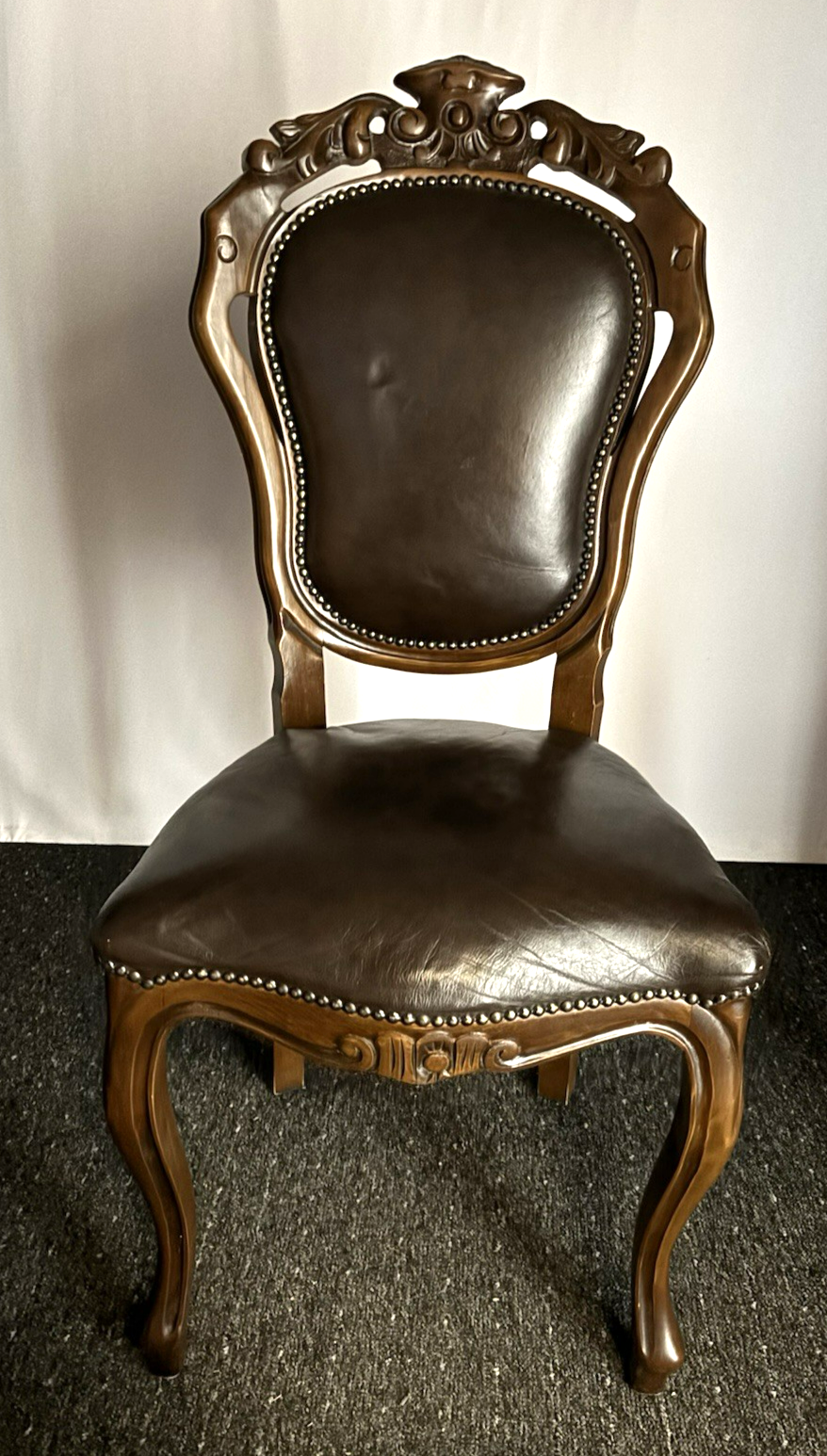 Stuhl Set 4tlg, Barock, Art Deco, Leder, Holzschnitzarbeiten, Esszimmer, Antik