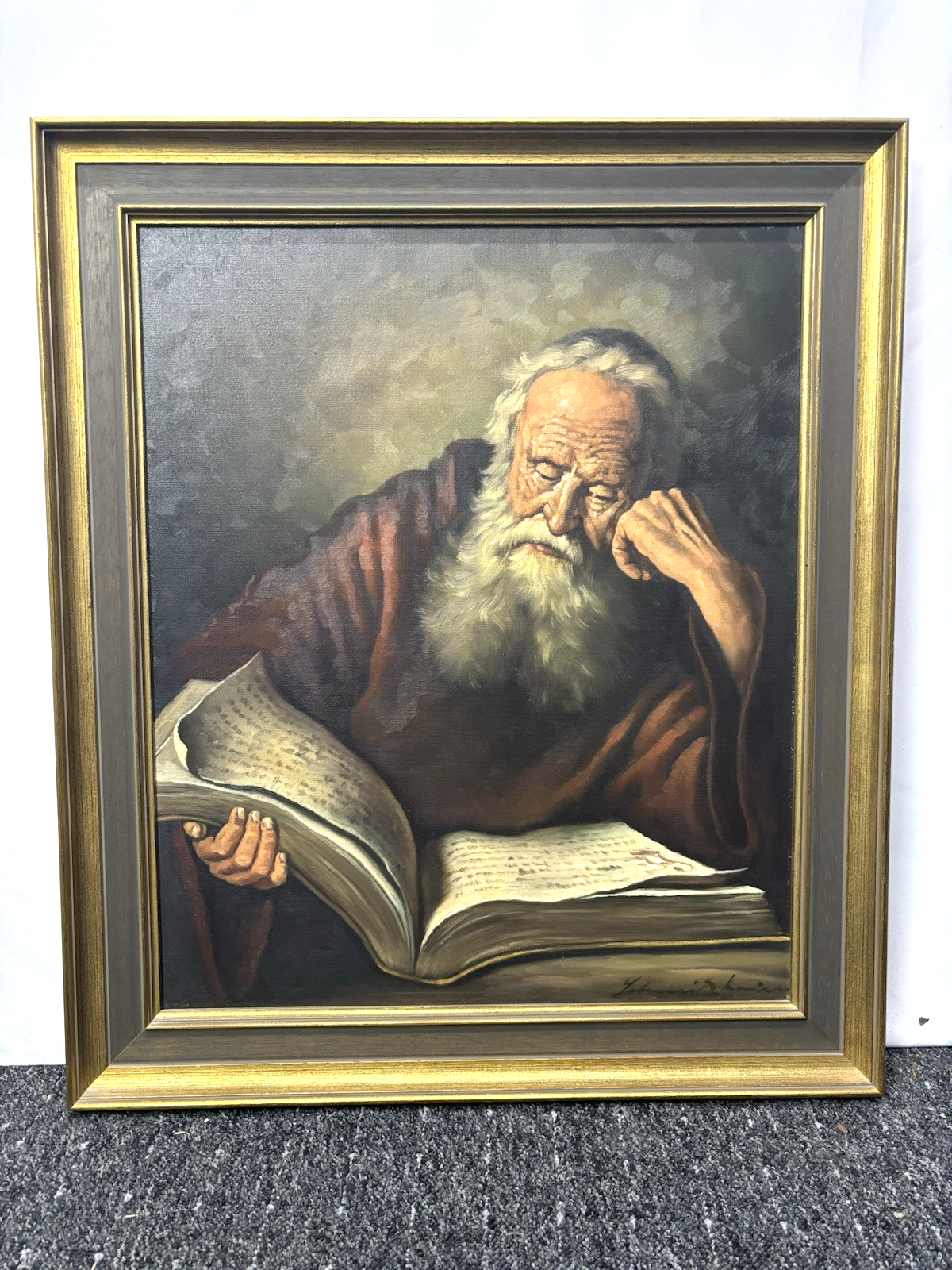 Bild Ölgemälde "Der Eremit" nach Salamon Koninck signiert gerahmt ca. 61 x 73 cm