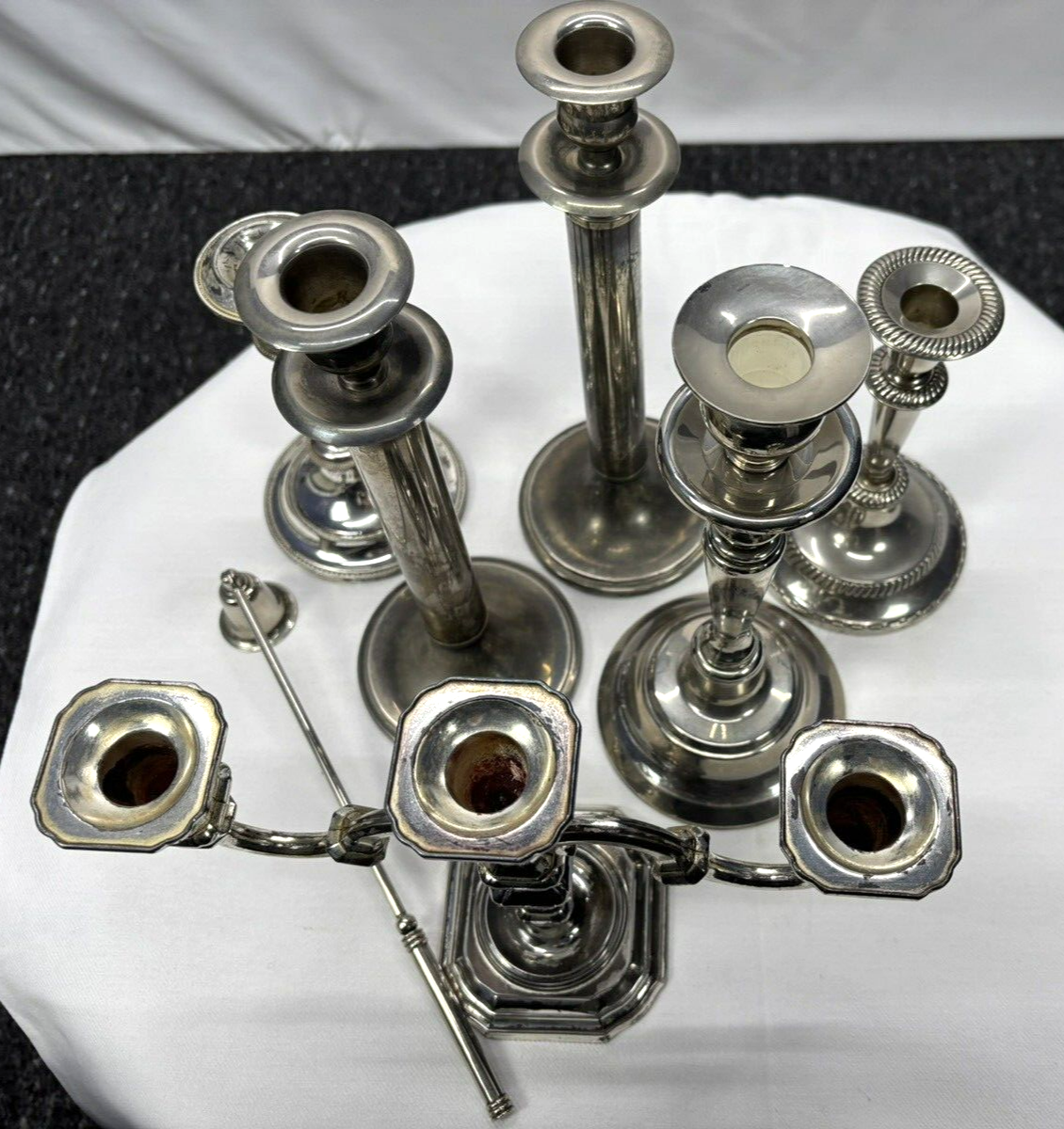 Kerzenständer Sortiment 7-teilig Silberfarben Art Deco Bauhaus Vintage