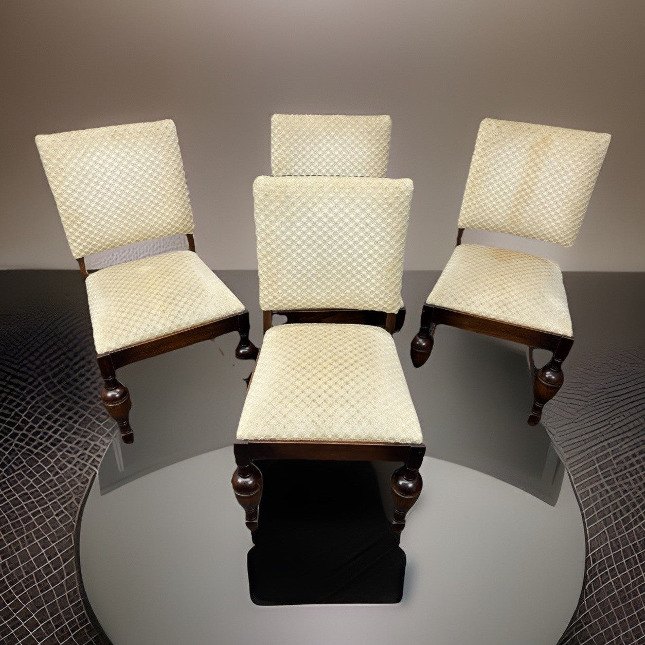 4er Set Esszimmer Stuhl Massivholz Stoffbezug Art Deco Vintage