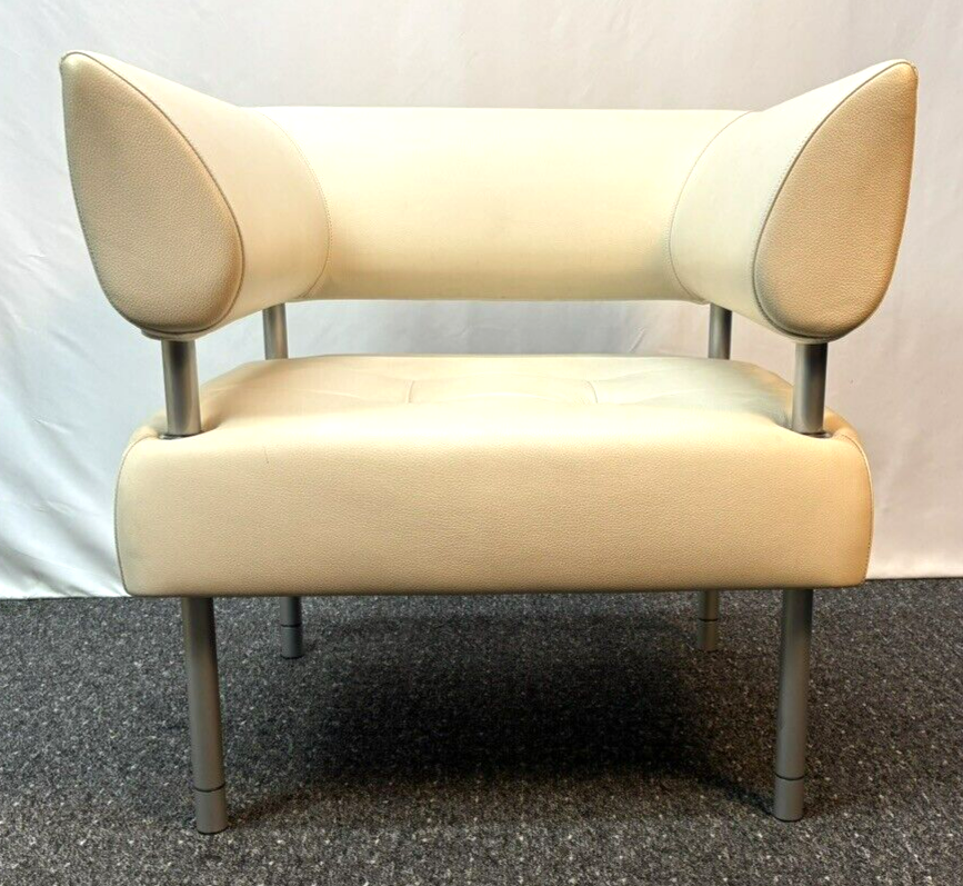 ORIGINAL Sitland Ledersessel Italien Design Sergio Bellin Cremeweiß Vintage