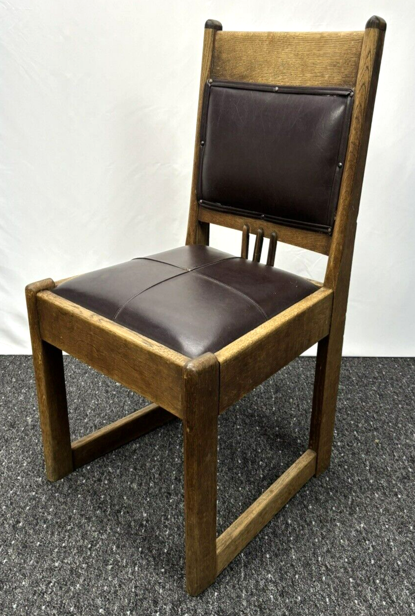 Massiv Holzstuhl Leder Art Deco Vintage Büro Esszimmer Massivholz Eiche