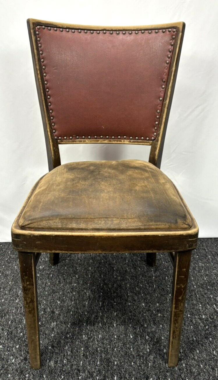 2er Set Küchenstuhl Esszimmer Holz Leder Art Deco Antik Vintage zur Restauration