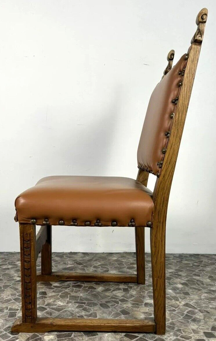 1 von 2 spanischer Stil Stuhl Leder Art Deco Massivholz Schnitzarbeiten