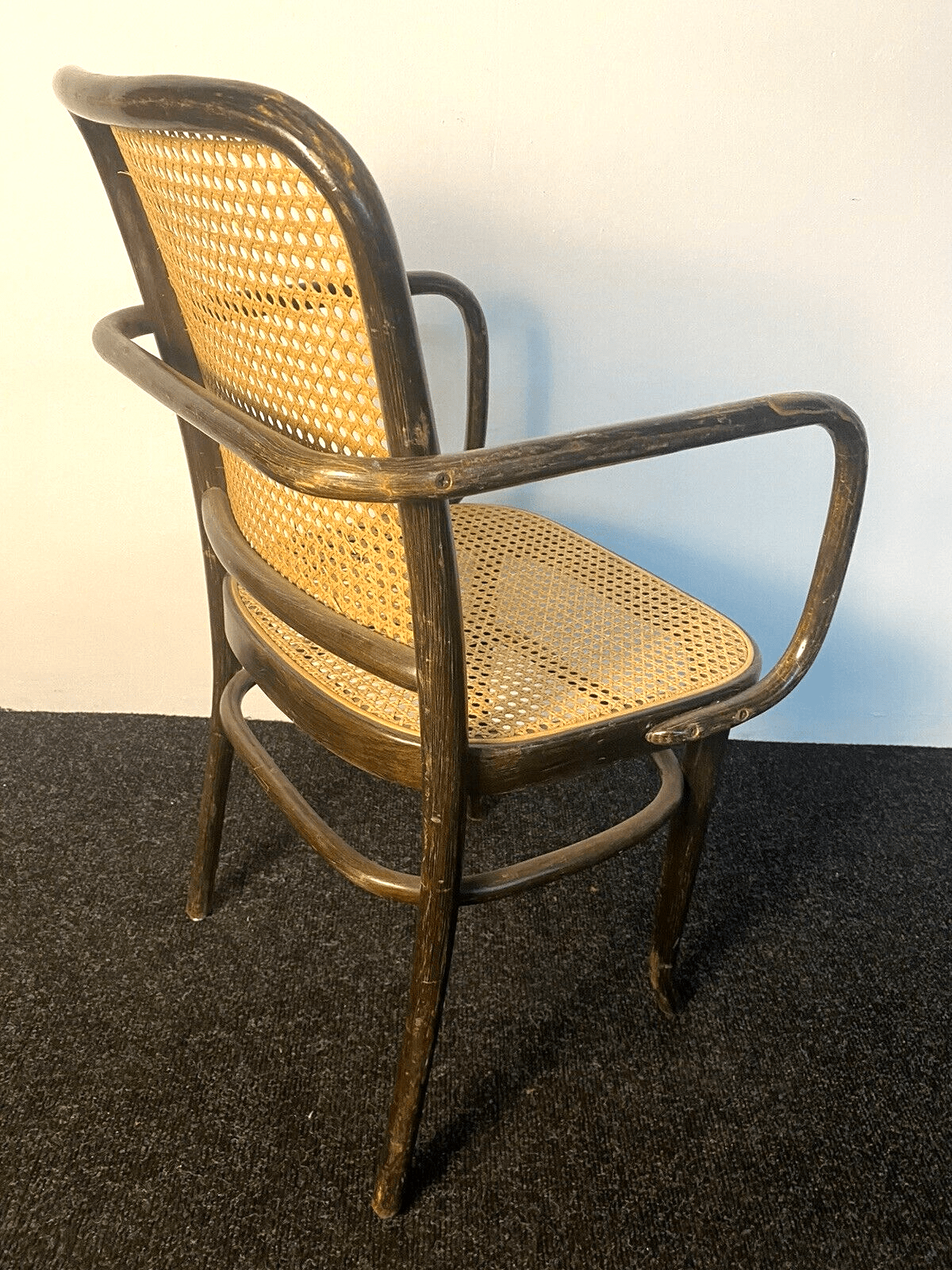 Vintage Armlehnenstuhl Thonet Stil Wiener Geflecht Stuhl Bugholz Prager Stuhl - Wesel Antik Kunst Vintage