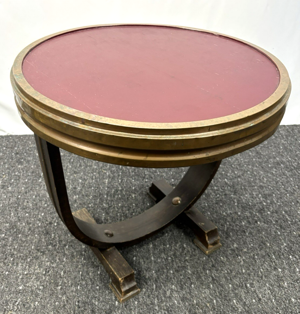 Tisch Rund Beistelltisch Art Deco Vintage Antik Kupfer Holz ca. 53 cm