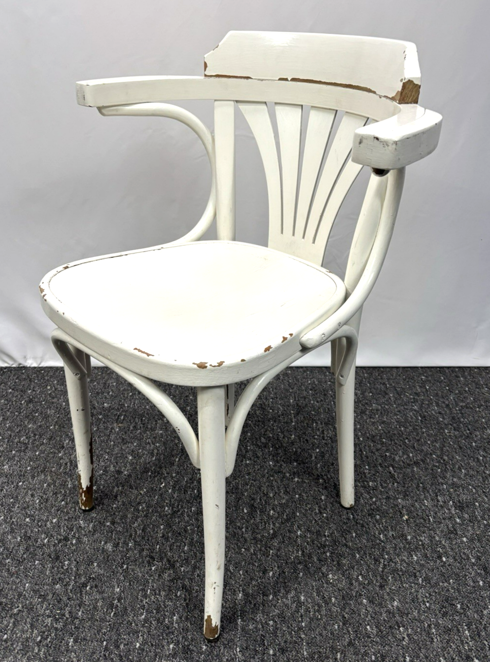 1 von 3 Armlehnstuhl Bistro Vollholz weiß Art Deco Bauhaus  Vintage an Bastler